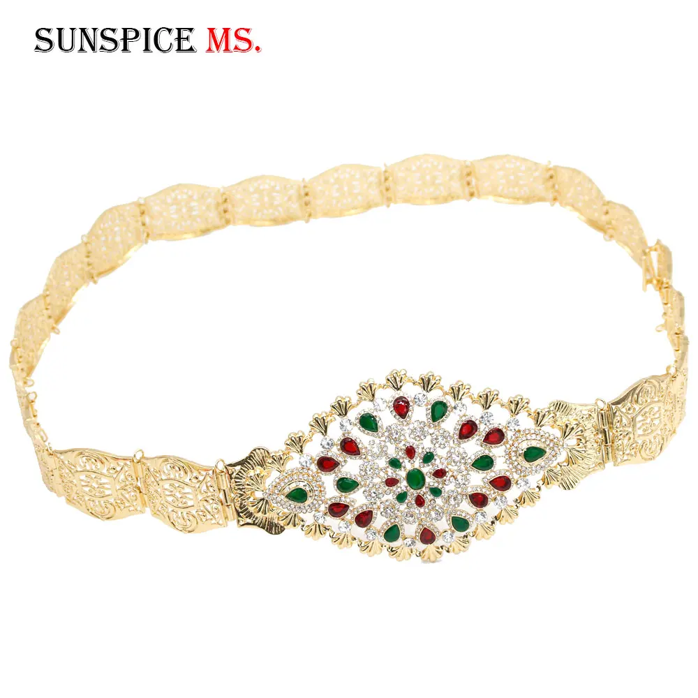 SUNSPICE-MS, марокканский золотой цвет, кафтан, пояс для женщин, кристалл, металл, цепочка на талию, регулируемая длина, свадебные украшения для тела