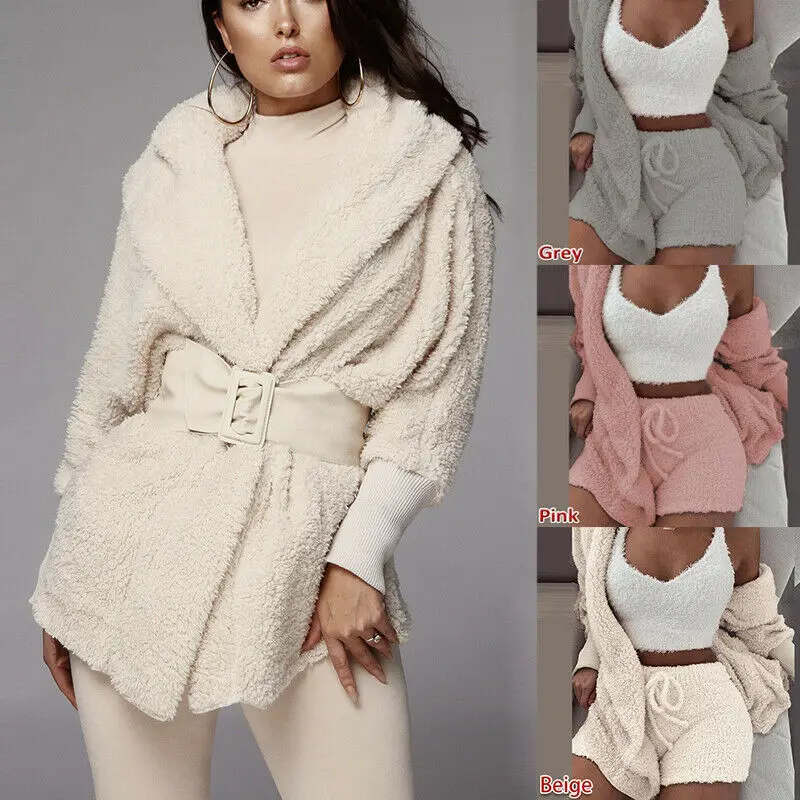 Женские комплекты из 2 предметов сезон осень зима теплые пижамные пальто + шорты