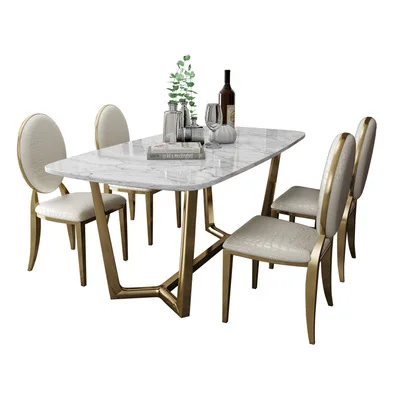 

Dining table set factory price China modern style marble top metal delicate dining table with backrest chairs for dining room