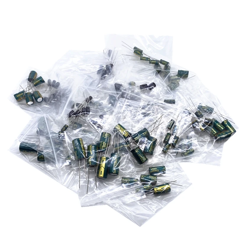 

25Valuesx5Pcs Total 125pcs 16V 25v 50V 1uf 10uf 47uf 100uf 220uf 330uf 470uf 1000uf 2200uf aluminum electrolytic capacitor kit