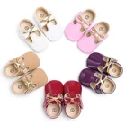 Мокасины из ПУ кожи для маленьких девочек, однотонная вечерние чная обувь с бантом для новорожденных, белые, розовые, красные, для 0-18 месяцев