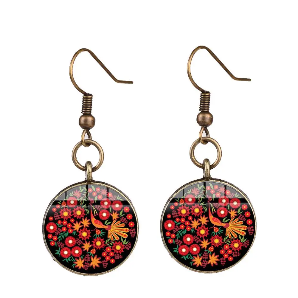 Длинные серьги-подвески с изображением птиц фольклома | Украшения и аксессуары