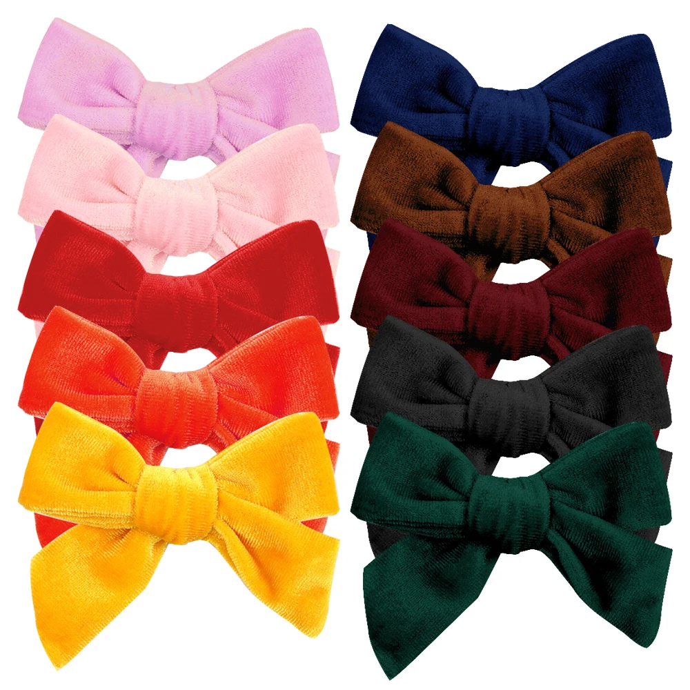 

ncmama 3.5" Flannel Hairpins Hair Bow Hairgrips Solid Ladies Barrettes Girls Hair Accessories Sweet Headwear BB Clips Headwear