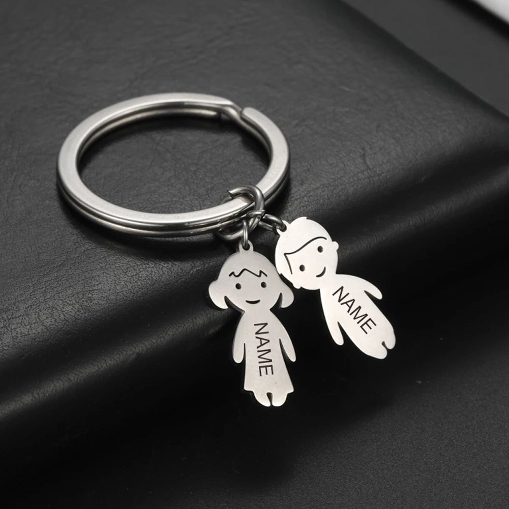 

Personalized Engraved Name Date Child Family Keychain Custom Stainless Steel Key Ring Boy Girl Kid Pendant For Man Women Jewelry