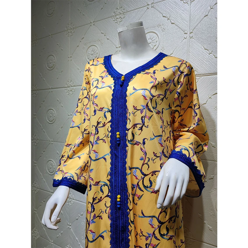 

Muslim Fashion Dress for Women Floral Turkish Dubai Kaftan Abaya Dress Eid Mubarak Ramadan Arab Islamic Clothing Long Robe