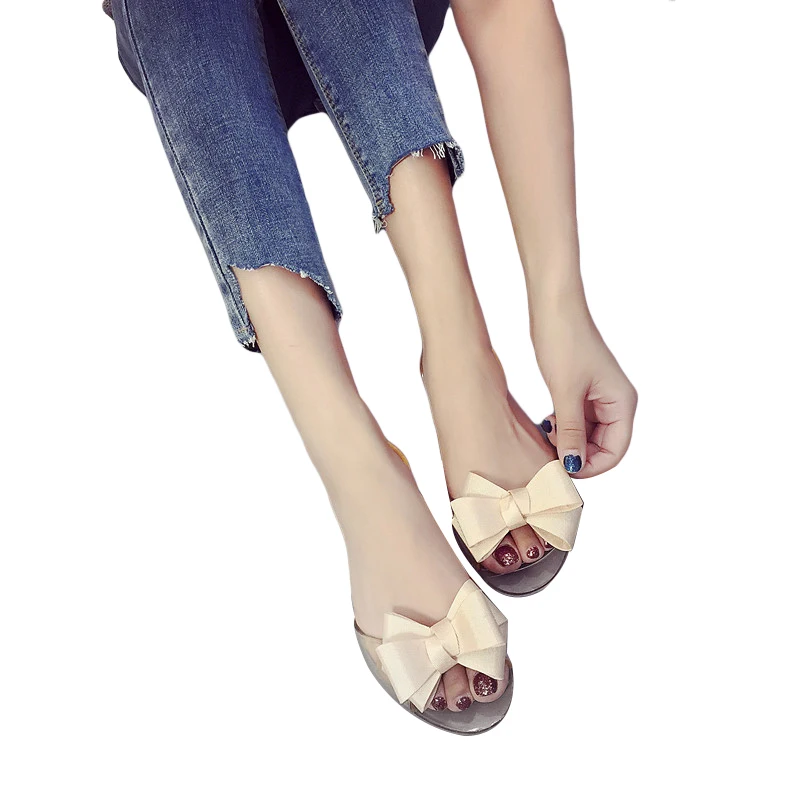 Женские пляжные сандалии-желе на плоской подошве с бантом и цветами | Обувь