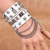 skull rivet multi layer leather metal pentagram bracelet for men hip hop rock mens wide bracelet with chain jewelry wholesale