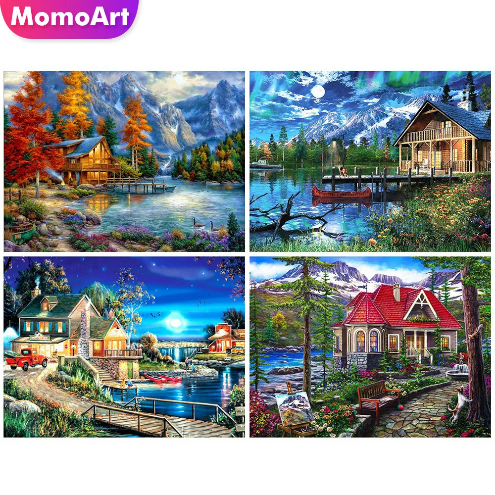

MomoArt Diamond Painting Landscape Diamond Embroidery House 5D DIY Tree Diamond Mosaic Full Square Drill Rhinestone Needlework