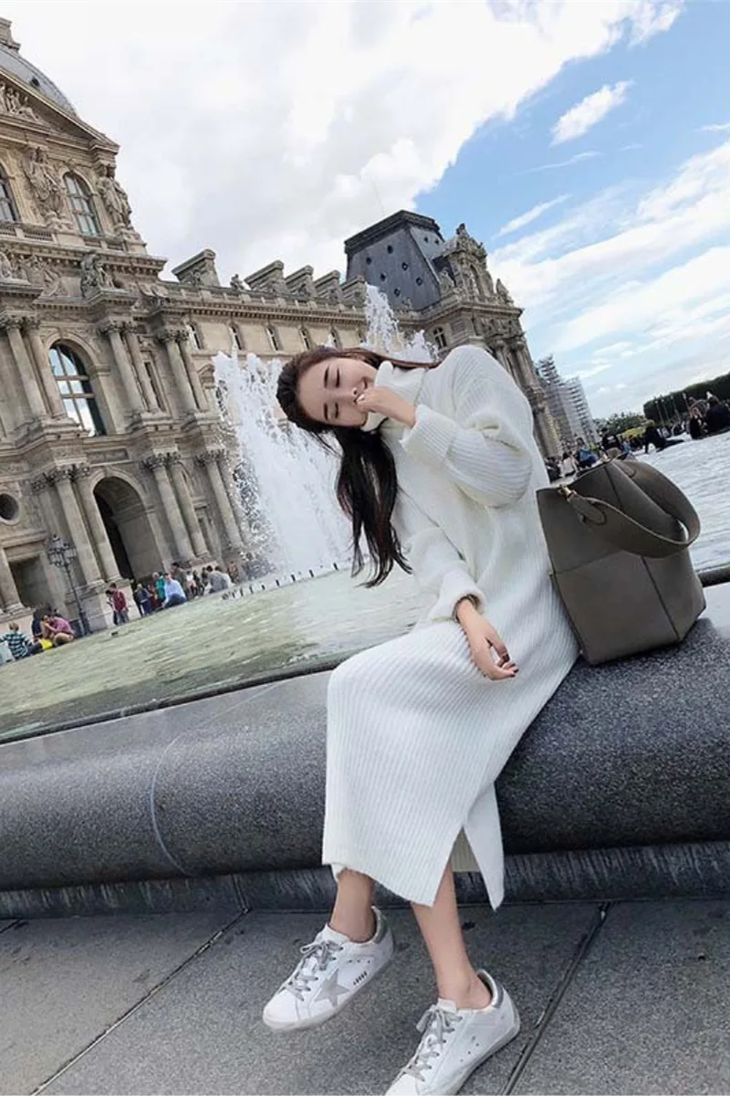 Женское платье свитер новинка 2019 модное свободное плотное газовое с высоким