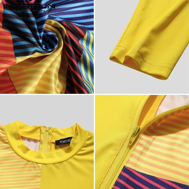 

INCERUN Men Pajamas Jumpsuit Homewear Patchwork O Neck Long Sleeve Leisure Rompers Zipper Skinny Cozy Overalls Sleepwear S-5XL