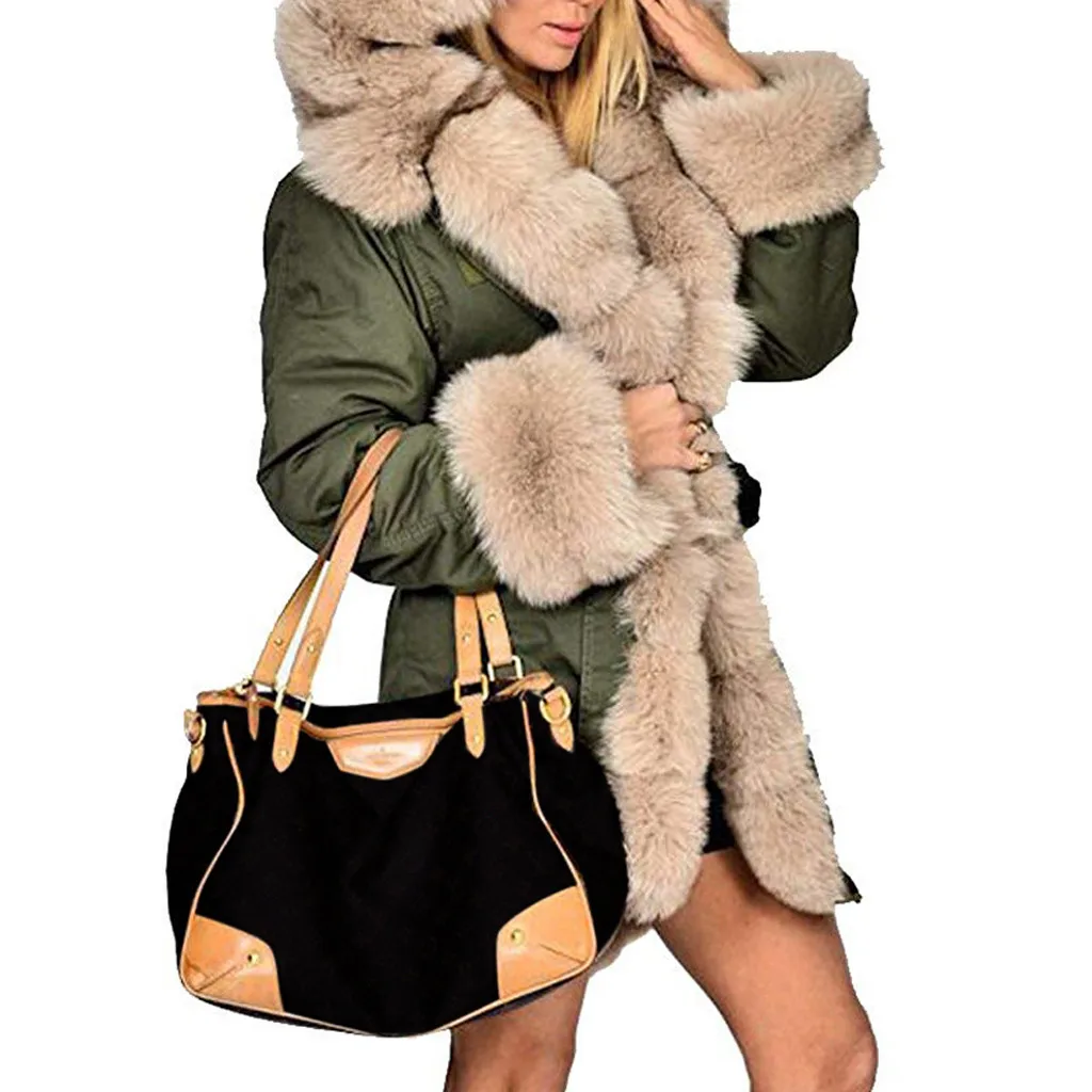 Женская куртка с капюшоном и меховым воротником теплая Длинная ветровка