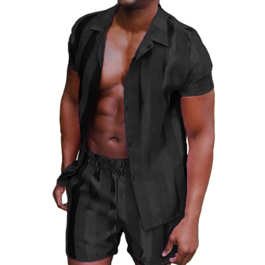 

Casual Mens Suit 2 Pieces Striped Plus Size New Fashion Short Pants Sports Suit for Summer Men Clothing Black 4XL Men Sets