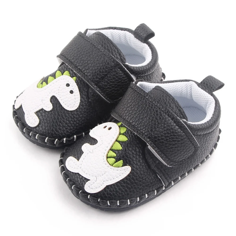 

Обувь для новорожденных из ПУ кожи, нескользящая Мягкая резиновая обувь с рисунком динозавра для маленьких мальчиков и девочек 0-18 месяцев, ...