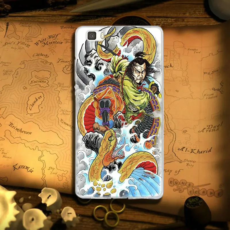 Мужские Самурайские японские дизайнерские мягкие чехлы для телефонов huawei Y3 Y5 Y6 Y7