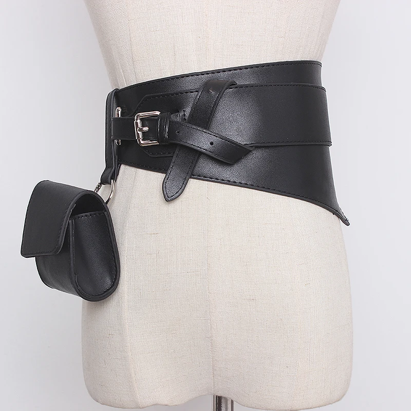 Black Removable Mini-bag Pu Leather Long Belt Wide Belt Personality Women New Fashion Tide All-match Spring Autumn 2021