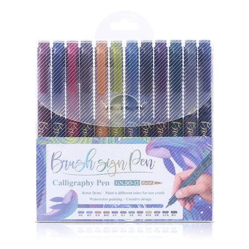 

12 Color Calligraphy Marker Brush Pen Large Regular Script Art Drawing Signature Dropshipping
