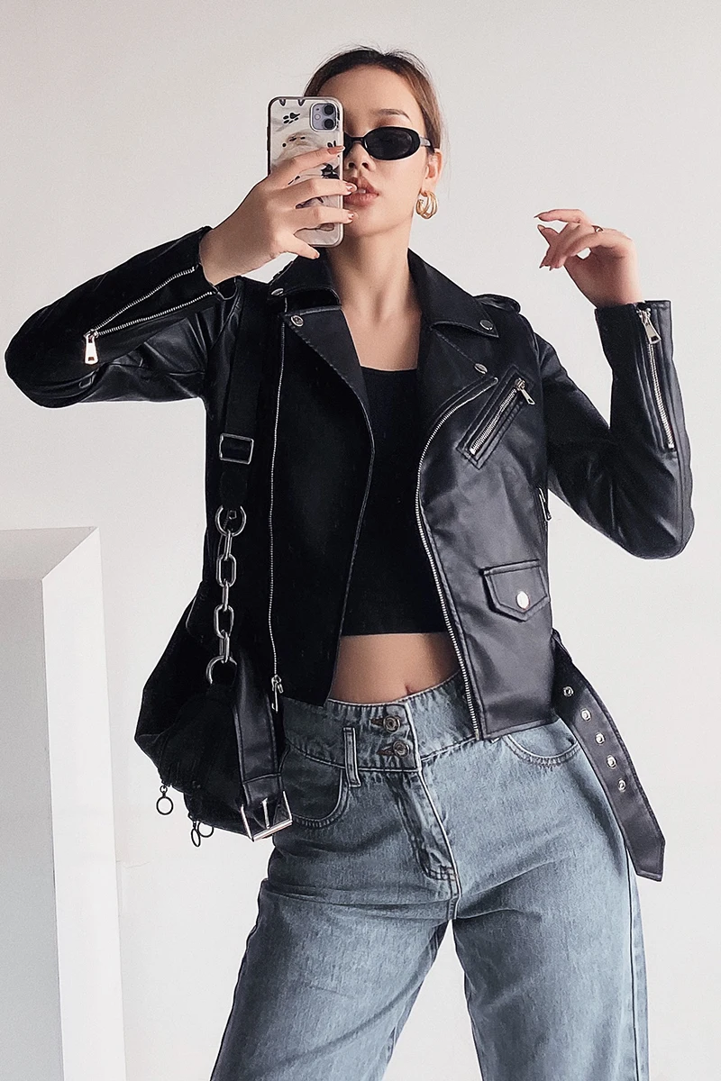 

TVVOVVIN Slim locomotive leather jacket women 2020 autumn new casual short model sheepskin PU leather handsome jacket YP8K