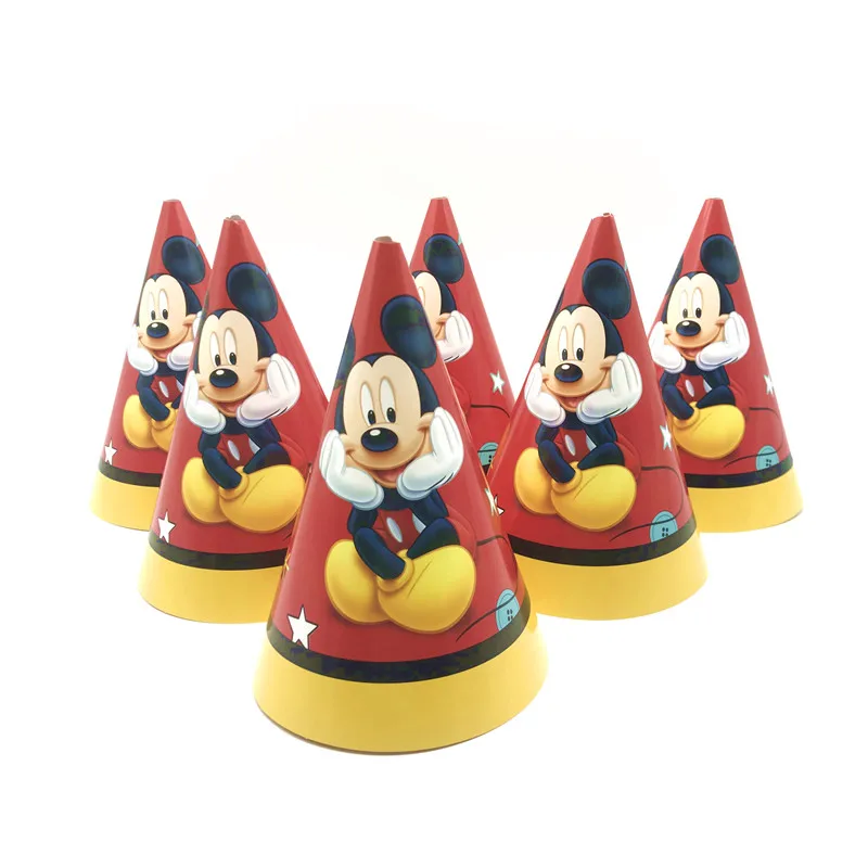 

6pcs/lot Disney Red Mickey Mouse Theme Caps Hat Kids Wedding Birthday Party Supplies Girls Party Decoration Party Supplies Hats
