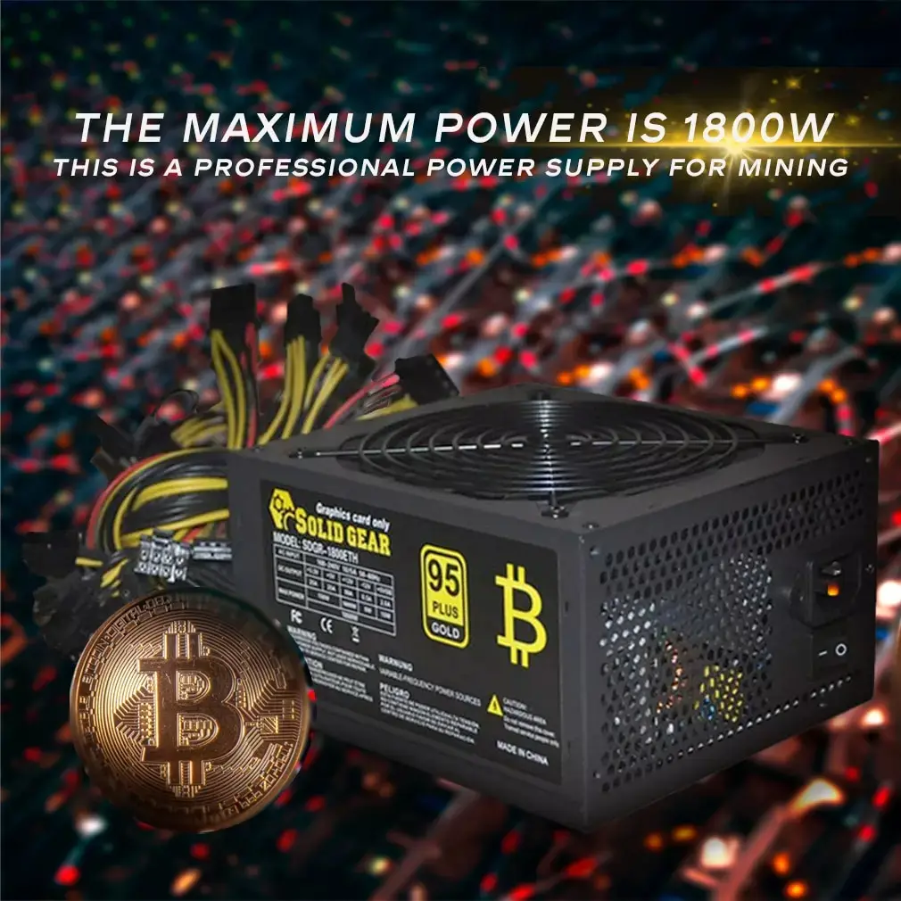 

1800W ATX Antminer PSU Modular Mining BTC PC Power Supply Supports 6 Graphics Card 160-240V Power Supply Mining Machine Support
