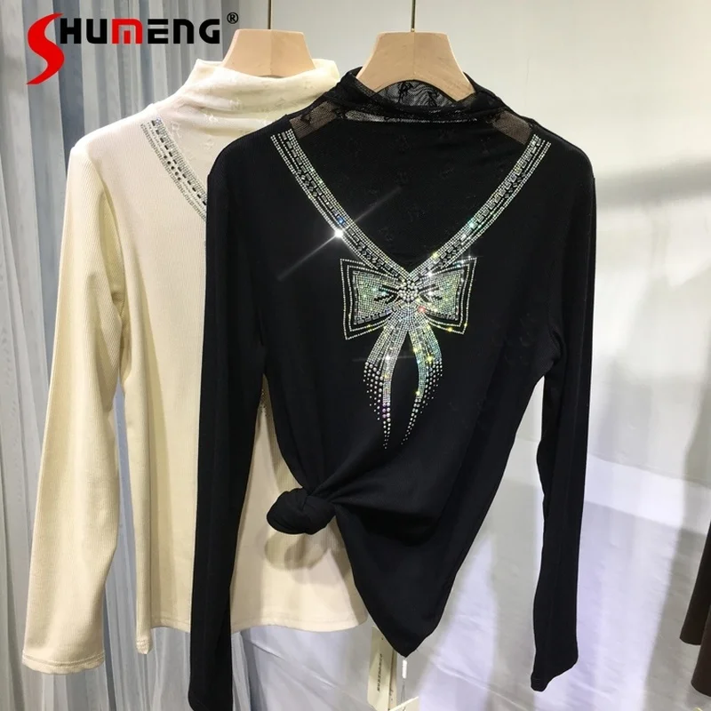 

Базовая рубашка с начесом, Женская тяжелая вышивка, популярная Облегающая водолазка с длинным рукавом, осенне-зимние топы