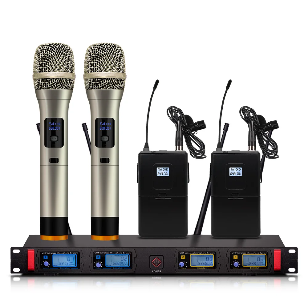 Professional wireless microphone UHF 4 channel fixed frequency dynamic display headset speech stage performance | Электроника