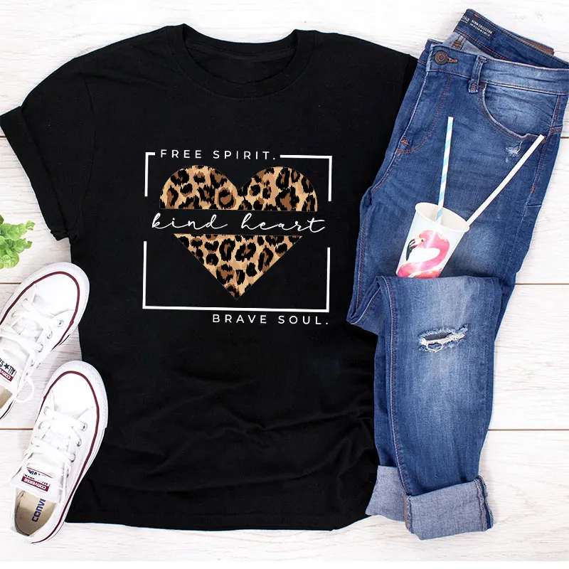 

Женская футболка с круглым вырезом, коротким рукавом и Принтом Леопарда