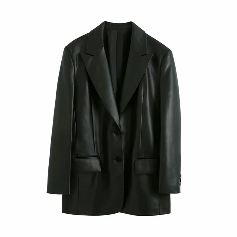 

2021 spring and autumn new trend fashion simple faux leather loose casual temperament suit jacket women