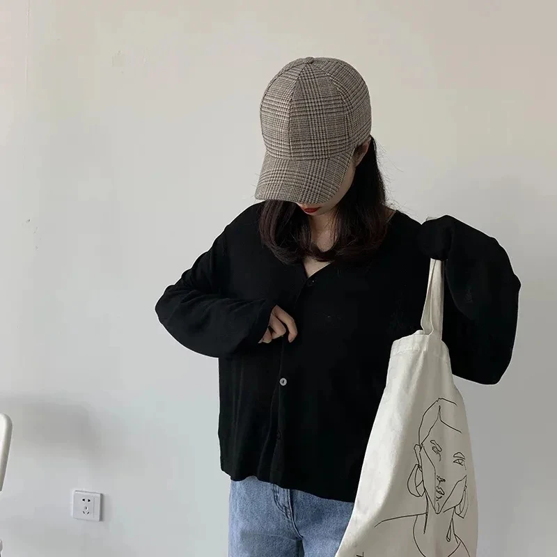 

Solid Single-breasted Knitwear Sweater Women Korean Thin Section Long Sleeve V-neck Sun-proof Sweater New Fashion Loose Sweater