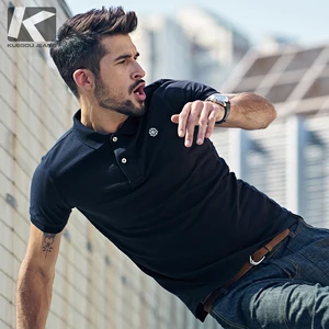 KUEGOU 2022 летняя хлопковая черная рубашка поло с вышивкой, Мужская модная приталенная рубашка с коротким рукавом, мужская одежда размера плюс 3527