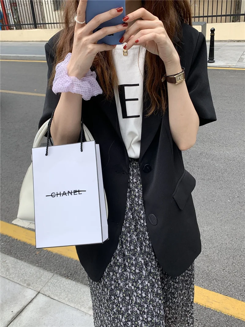 

Fruity Korean Chic Retro British Style Loose Short-Sleeved Jacket Women's Summer All-Matching Casual Small Suit
