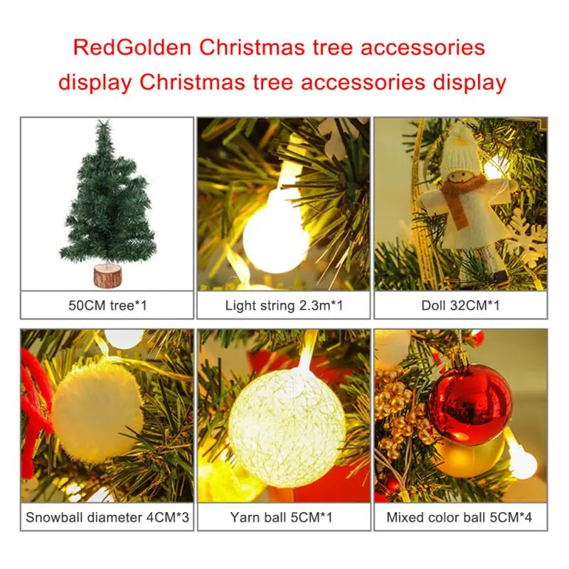 

Mini Christmas Tree Desktop With Lights 50cm Golden Red Christmas Tree Package 2020 1pcs