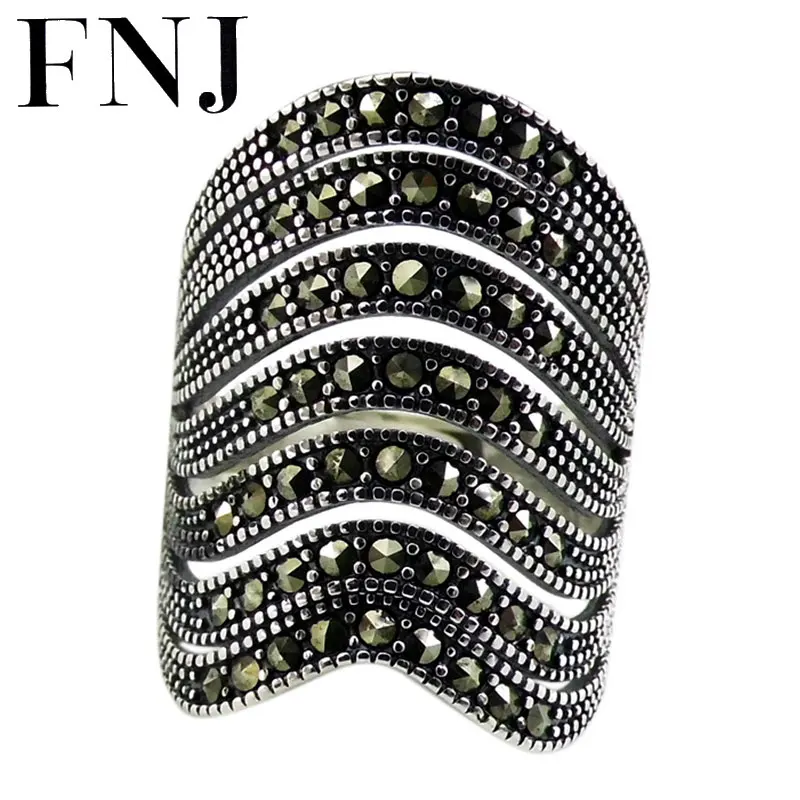 FNJ MARCASITE слинг 925 серебро новое заявление S925 стерлингового серебра кольца для женщин ювелирные изделия регулируемый размер