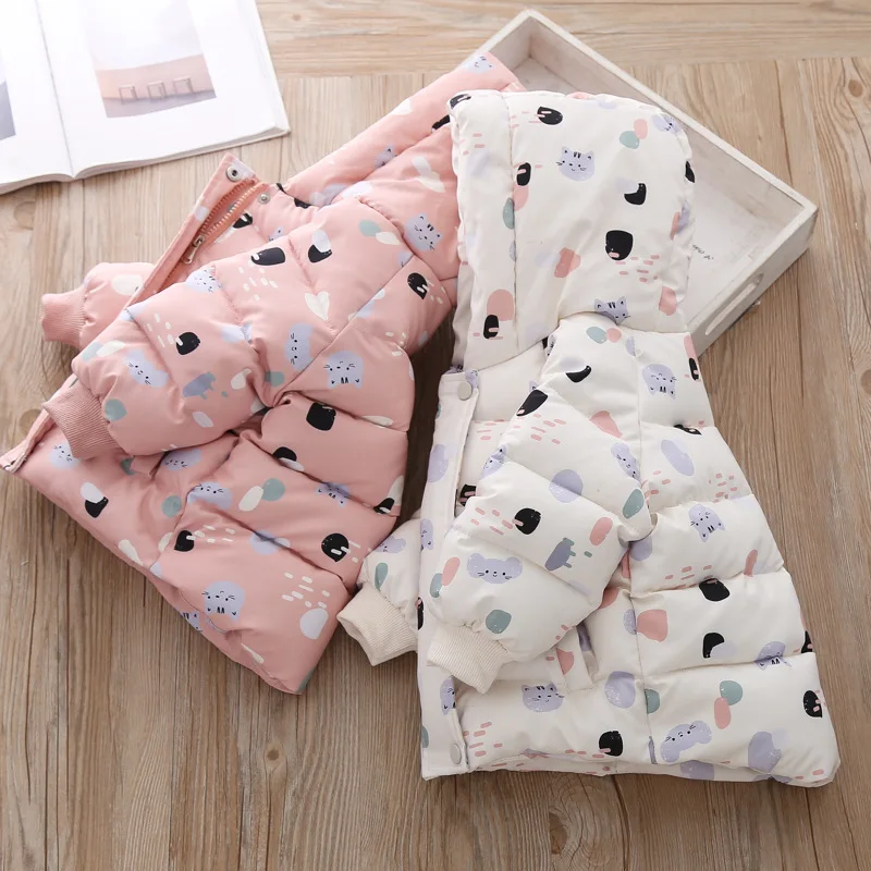 2019 зимнее Детское пальто с рисунком кота утепленная хлопковая стеганая куртка