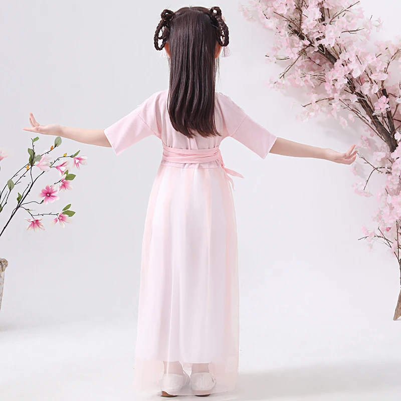

2020 New Traditional Ancient Chinese Costume Children Summer Short Sleeve Hanfu Dress Festival Outfit Qing Dynasty Stage Wear