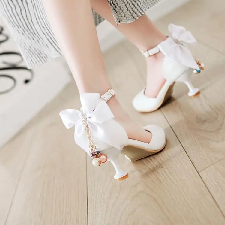 

2019 new female fine with sweet bow beaded fairy high heels