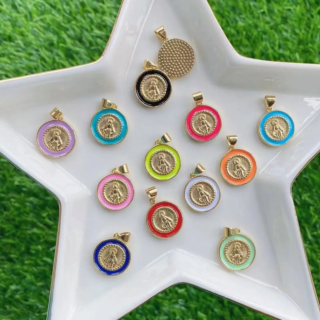 Подвески с эмалированным покрытием изображением девы Марии из золота 2021 пробы