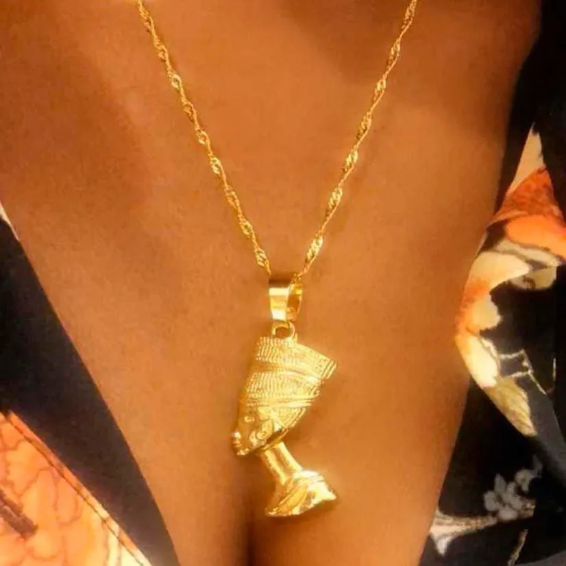 Egyptian Queen Nefertiti Necklace Unisex Gold Color African Necklaces for Women Jewelry Stainless Steel Black History Month Gift