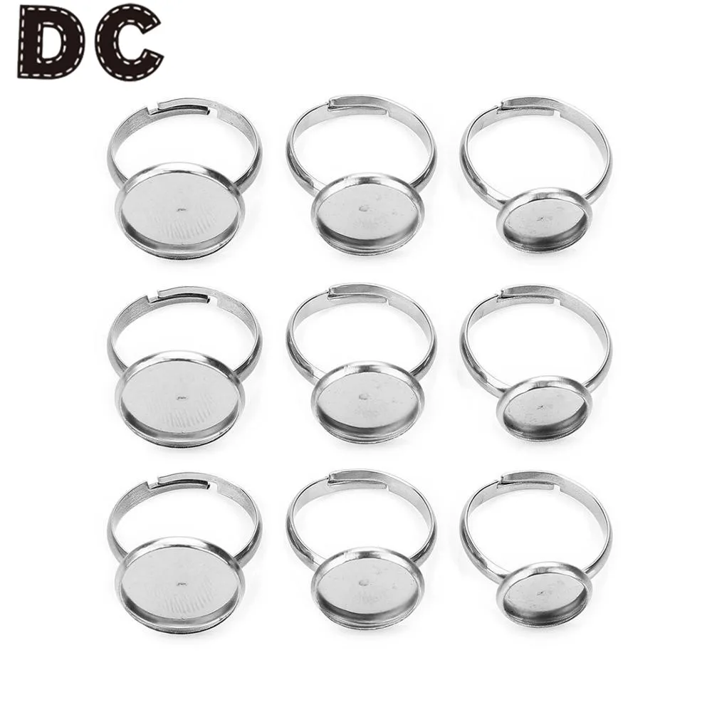 

DC 20PCS/lot Adjustable Stainless Steel Ring Holder Fit 8/10/12/14/16/18/20mm Glass Cabochon Setting DIY Ring Jewelry Making