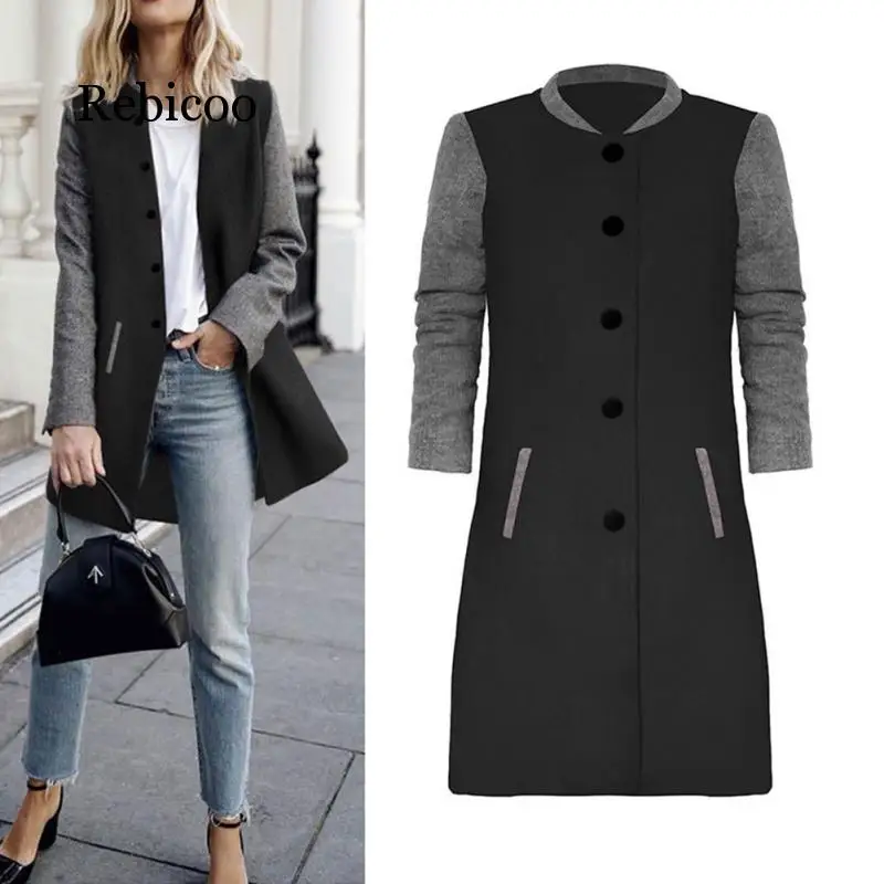 

Autumn and winter explosions Europe and America retro casual color matching long sleeves a row of cardigan woolen coat