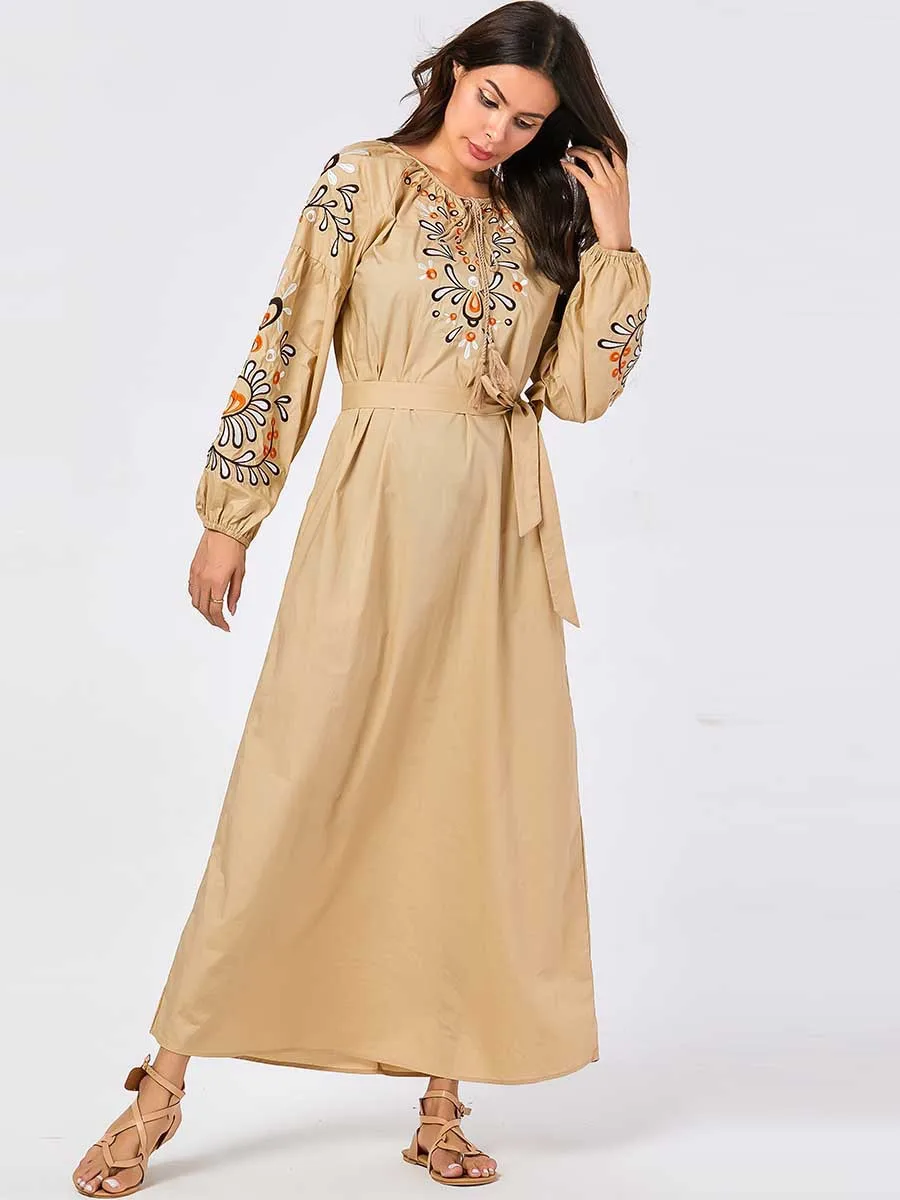 Мусульманское платье мусульманская одежда макси абайя с цветочной вышивкой