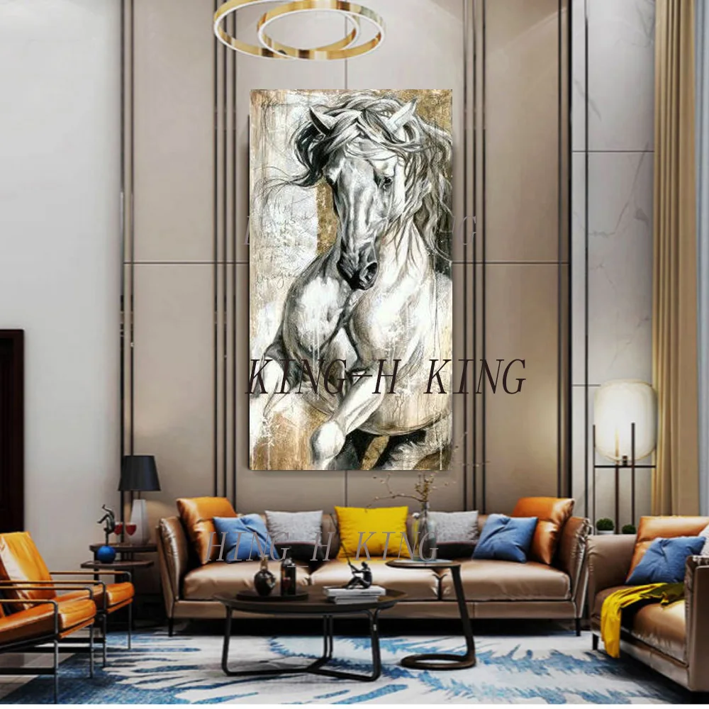 Высокое качество лошадь Живопись Ручная роспись белый реалистичность масляные
