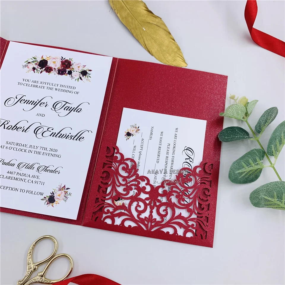 Специальный конверт стиль Подгонянный Красный Лазерная резка свадебные