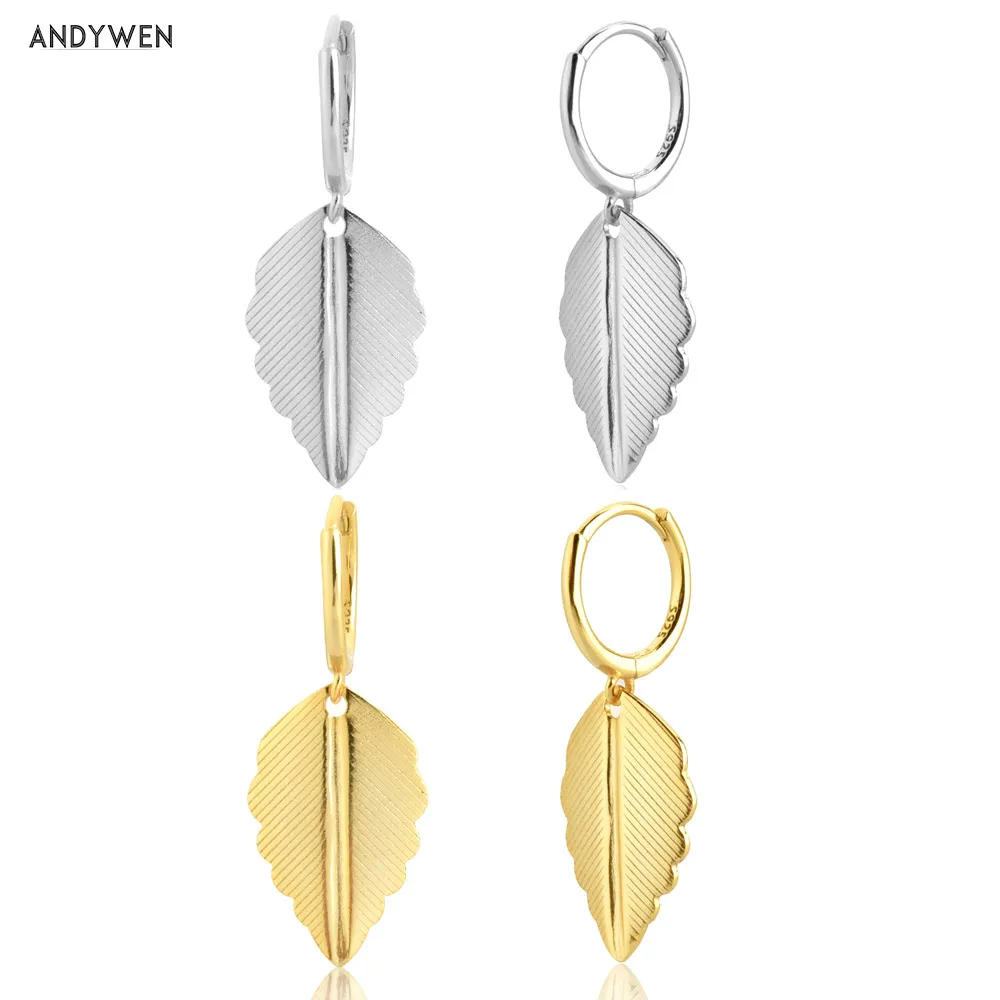 ANDYWEN простые большие висячие серьги-подвески из серебра с листьями