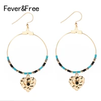 new arrivals women bohemian gold color drop earrings jewelry earrings round circle beads heart pendant dangle earrings
