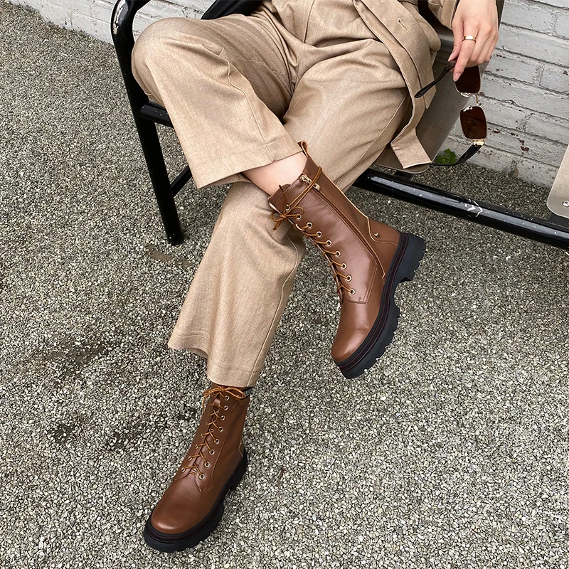 

2020 spring and autumn new fashion wild boots women leather Martin boots thick bottom increased women's boots tide X037