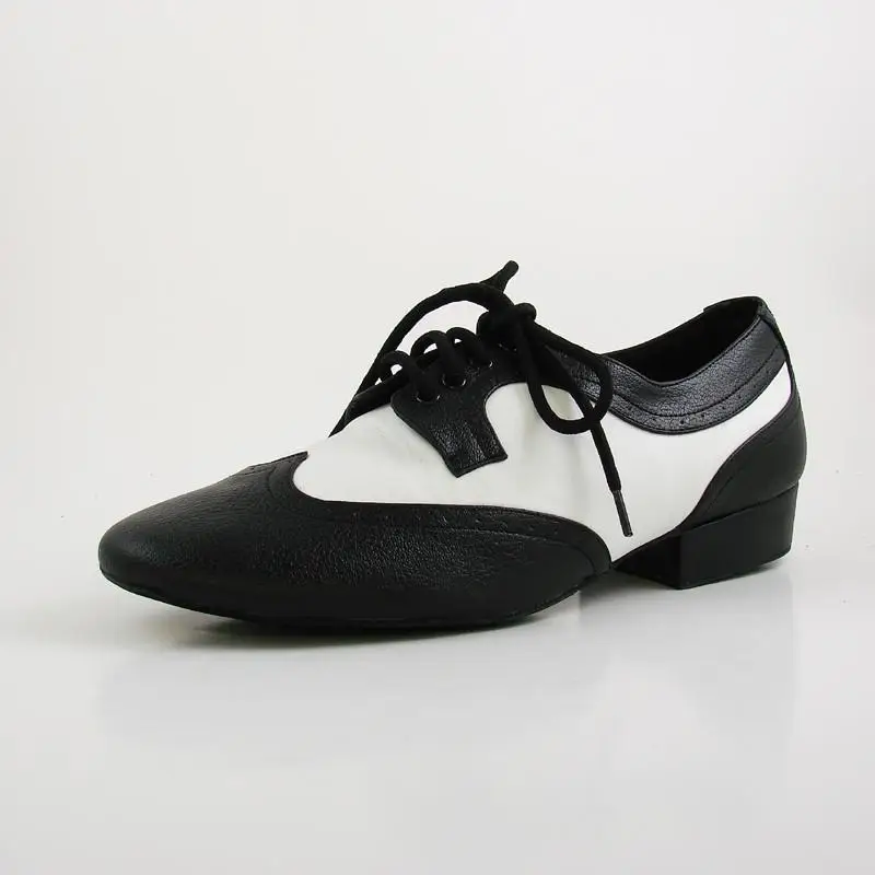 2022 New Style Men Latin Ballroom Dance Shoes Black White Leather Indoor 1.5inch Heel Bachata Latin Dance Shoes For Man