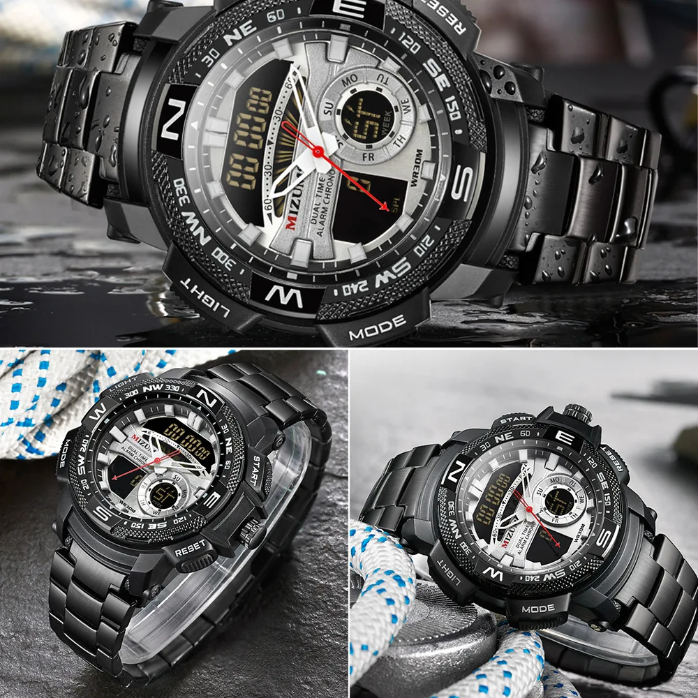 

Sports Waterproof Men's Watch Black Steel Led Electronic Display Quartz Watch Top Brand Luxury Fashion Male Clock Relogio