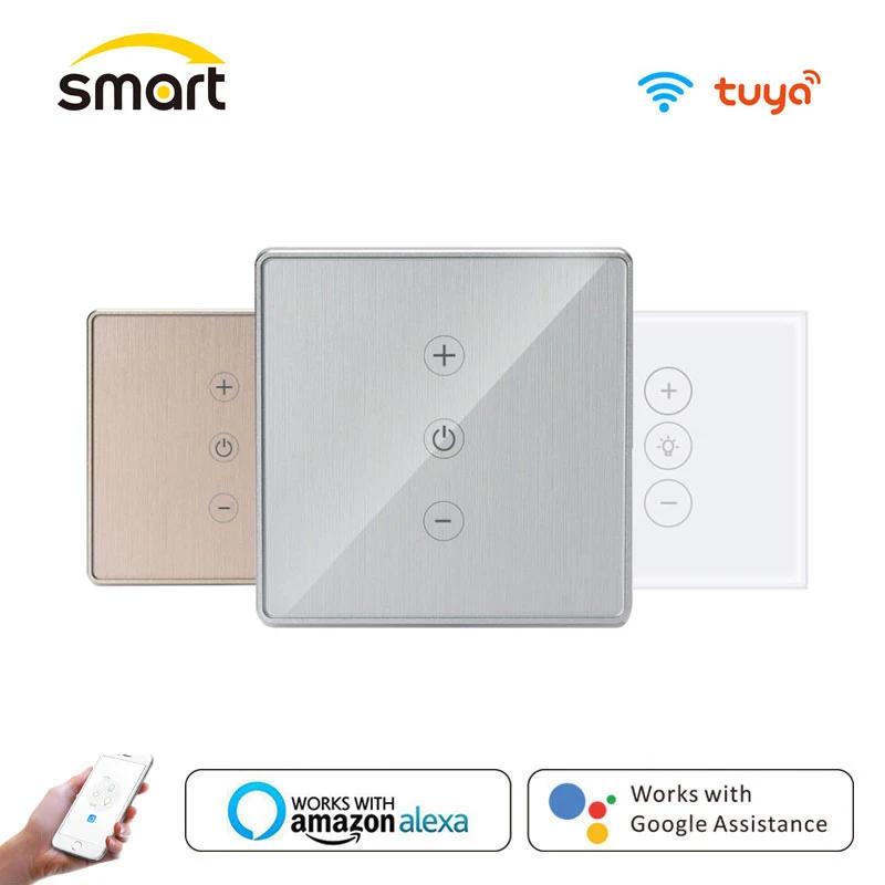 Silver Tuya WIFI Dimmer Switch 110V 220V Smart Light LED Dimmable Wall Touch Glass Panel Module Remote Works Alexa Google Home