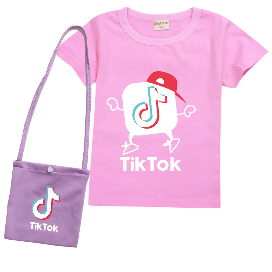Хлопковая футболка с коротким рукавом и сумка TIK TOK для девочек хлопковый топ