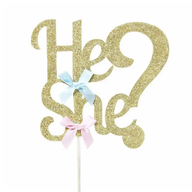 He Or She Gender Reveal Cake Topper Party Decoration Suppliers Girl Boy Bow Clothes Cupcake For Baby Shower Decor |